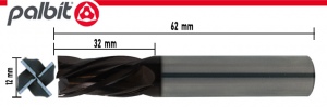 END MILL: 12.0MM CARBIDE TIAIN COATED 4 FLUTE COATED  (PALBIT)